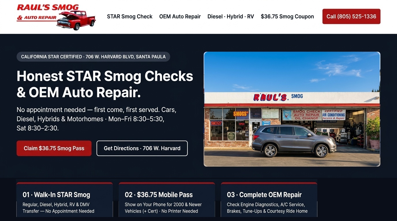 Proposed Raul's Smog & Auto Repair homepage preview